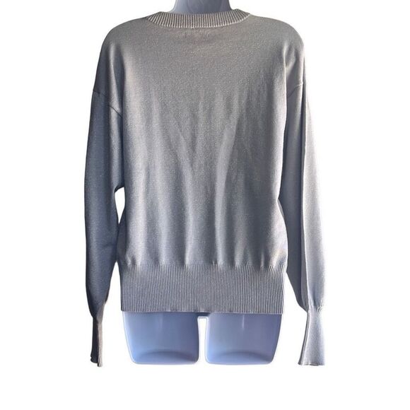 Nine West Gray Silver Metallic Pullover Sweater Long Sleeve Crewneck Medium - Picture 2 of 8